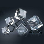 80mm (3 Inches) Beveled Crystal Cube With Custom Corporate Logo Engraving