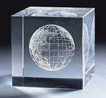 Mundo globo grabado láser cubo de cristal de papel de peso