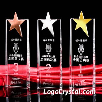 Premios personalizados estrella de cristal de empresa, 1er lugar de oro, plata, 2do lugar 3er lugar de bronce