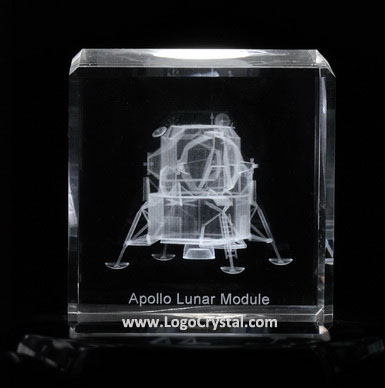 3D Laser engraved Apollo Lunar Module Crystal Glass cube, a beautiful NASA souvenir, and we can make custom souvenir also.