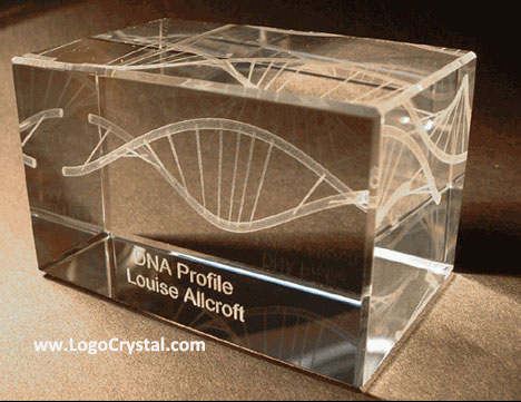 3D Laser glass cube with DNA chain laser etched inside