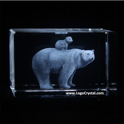 3D Laser crystal cube with Polar bear and little bear etched inside, we can engrave other animal designs inside also.