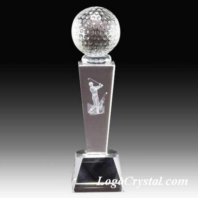 crystal glass golf award with 3d laser ecthed golfer