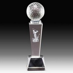 Premio globo de cristal con el golfista 3d grabado con láser