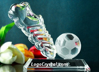 Crystal Golden Shoe Soccer Trophy Awards With Bottom Glass Base Laser Engraved