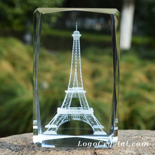 5x5x8cm (2x2x3 pulgadas) 3D Torre Eiffel del laser Cubo cristalino Papel-peso con forma del octágono