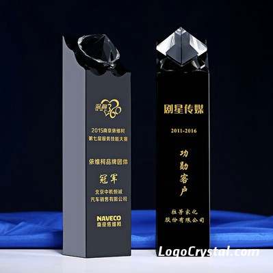 black crystal glass diamond award