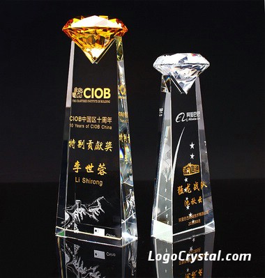 250mm de diamantes de colores corporativos Cristal premio con láser logotipo personalizado Grabado