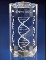 crystal prisme pentagonal dna chain laser etched inside