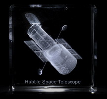 3D Laser Hubble Space Telescope Engraved inside crystal cube 