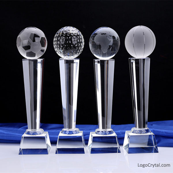 Crystal Golf Trophy Award With High Column