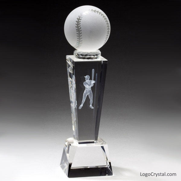 Crystal Baseball Trophy Award Custom Laser Etched