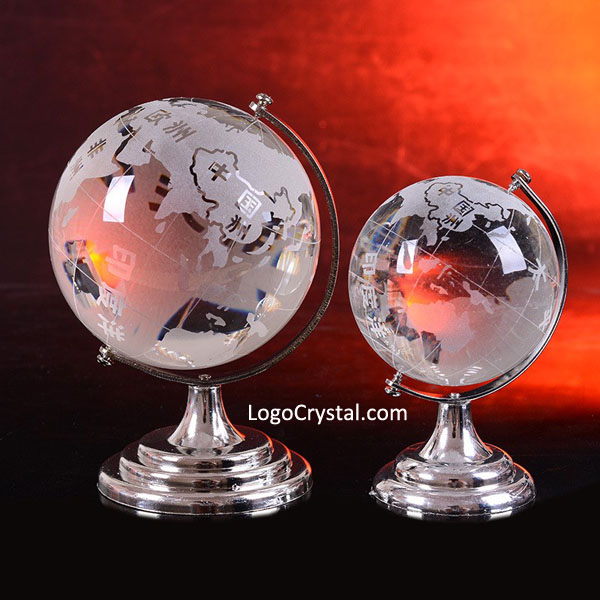 70mm (3.15") Crystal Globe Paperweight With Silver Metal Stand At The Bottom