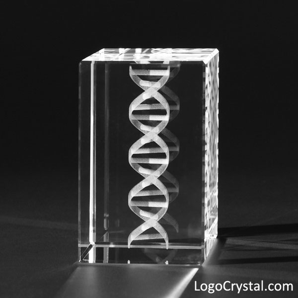 50x50x80mm (3 Inches) 3D Laser Etched Crystal Block With DNA Design Laser Etched Inside