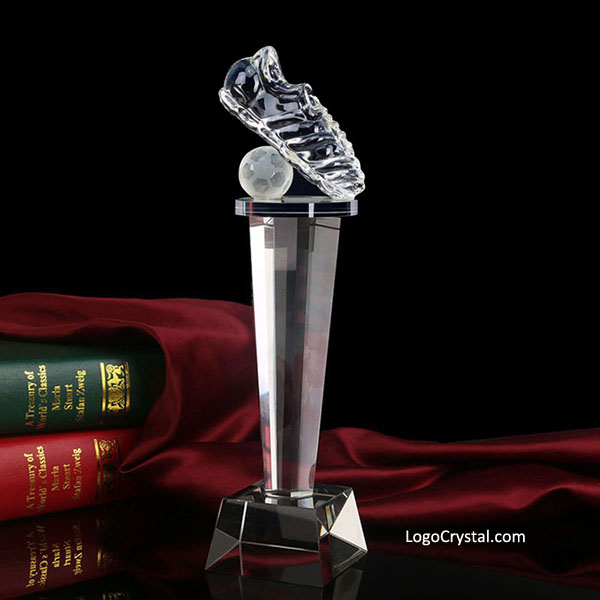 Football crystal gold boot trophy cup carve name for sports event