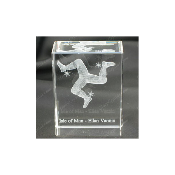 3D Laser Engraved Crystal Cube With Isle of Man Design, Three Legs Laser Etched Crystal Cube, Mann Island Souvenirs