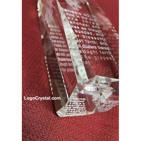 Custom Three Dimensional Laser Etched Crystal Rectangular Trophy Award With Grape Design And Personalized Text Engraved Inside