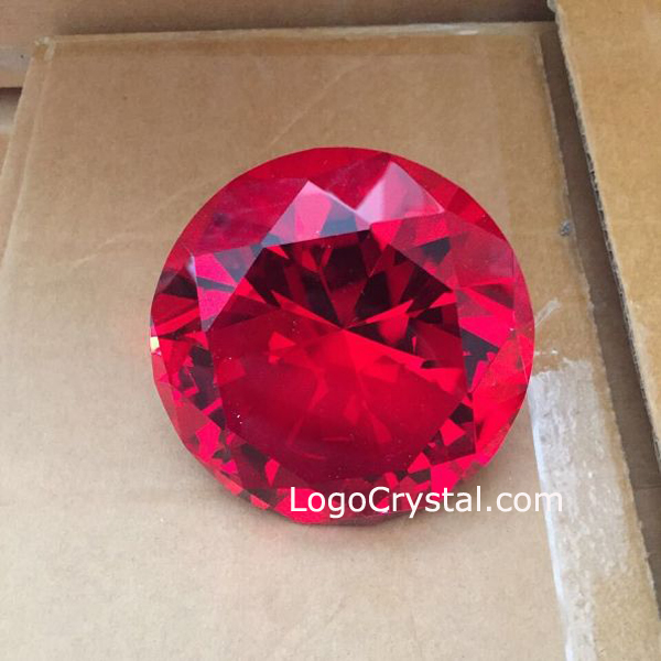 red glass diamond paperweight