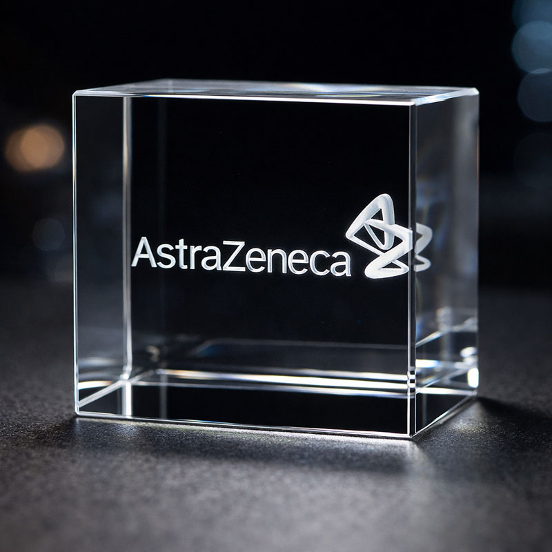 AstraZeneca logo 3D laser engraved inside premium K9 crystal cube