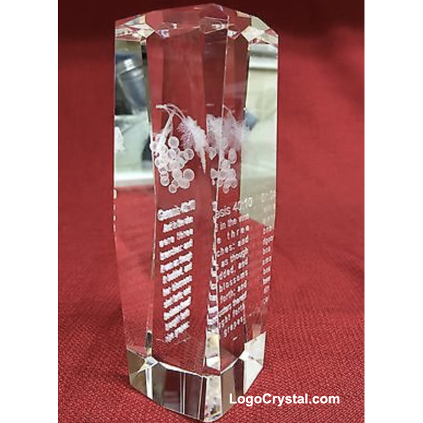 Eight-square 3-D Laser Crystal Glass Cube Award With A Bunch Of Grapes Engraved (8" Height)
