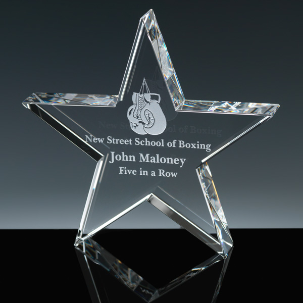 Optic Crystal Glass Star Paper-weight custom Laser Etching, Corporate Crystal Award with Star Design