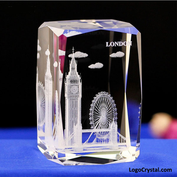 Láser 3D Cristal de cristal Modelo de edificio de Londres Pisapapeles Láser 3D Grabado en Londres Puente de la torre Ojo Big Ben Recuerdos Artesanía