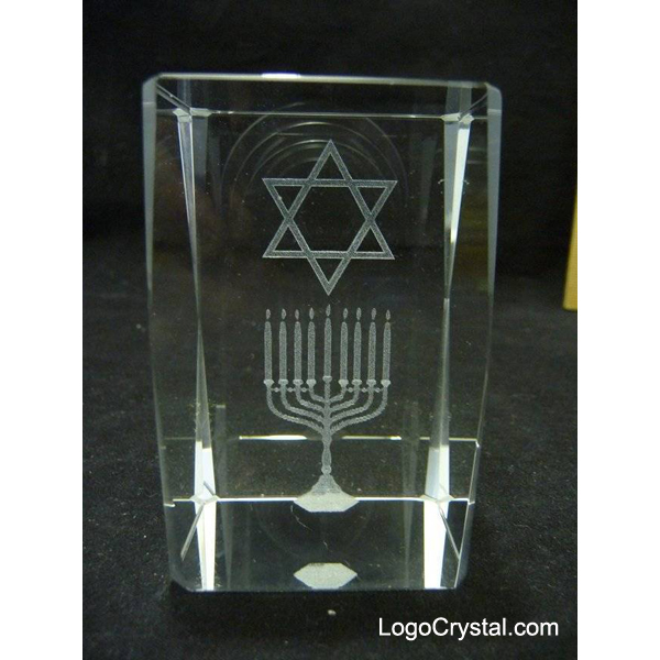 Estrella de David Crystal Memento 3-D grabada con láser, regalos de Israel vidrio cristalino.