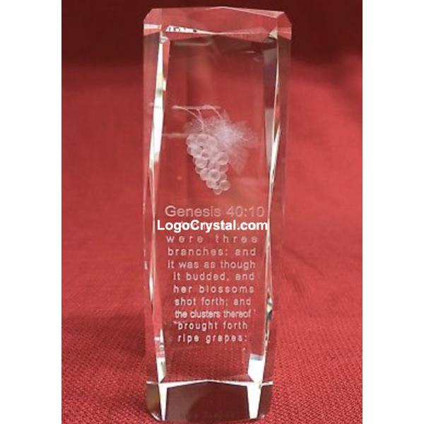 Premio al cubo de cristal de láser láser con un racimo de uvas grabadas (8 pulgadas)