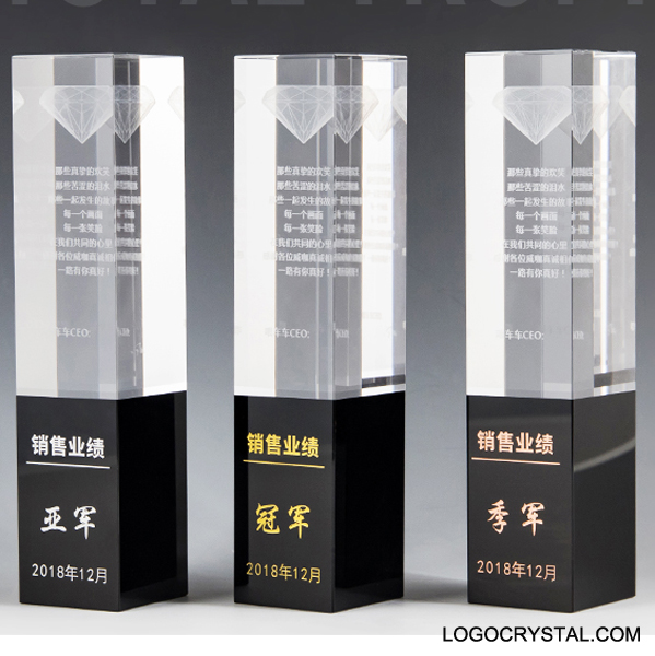 Placa de premio de cristal negro grabado con láser Star de cinco puntas