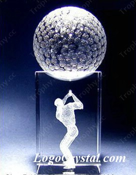 crystal glass golf award with 3d laser ecthed golfer