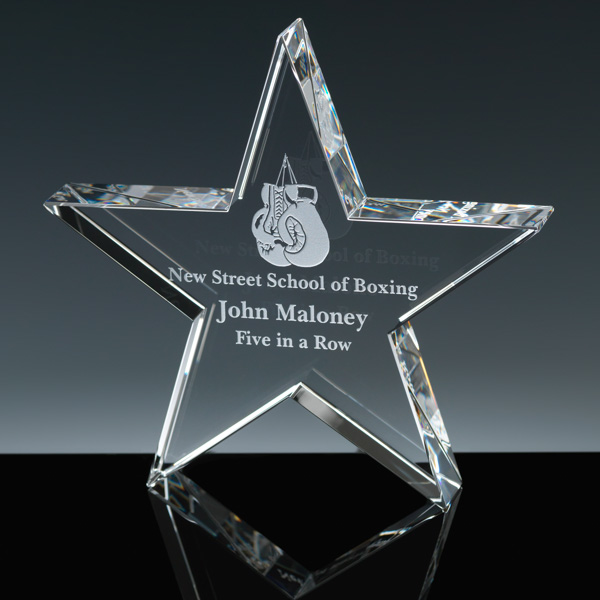 光学結晶ガラスの星の軽量のカスタムレーザーエッチング、スターデザインの企業クリスタル賞