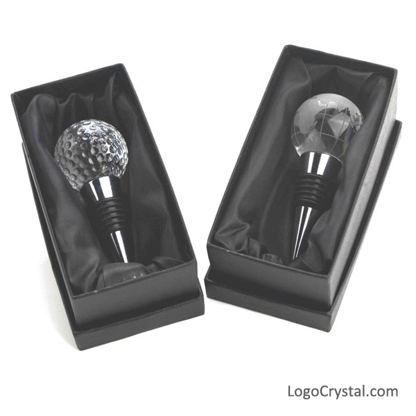 Optical Crystal Golf Wine Stopper, Optic Crystal Globe Wine Bottle Stoppers, 3D Laser Etched Crystal Wine Stopper.