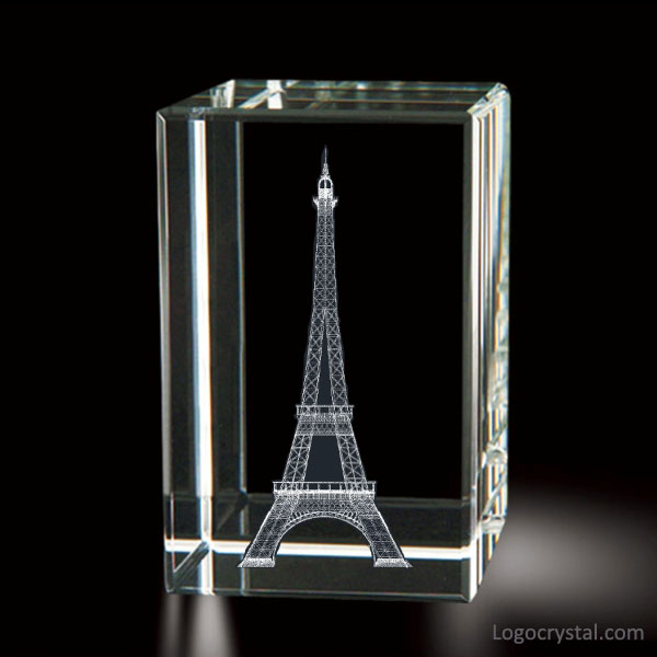 3D Laser Crystal Block With Paris Eiffel Tower Laser Engraved Inside, 3D Laser Glass Eiffel Tower Souvenirs, 3D Laser Etching Crystal Eiffel Tower Gift. 