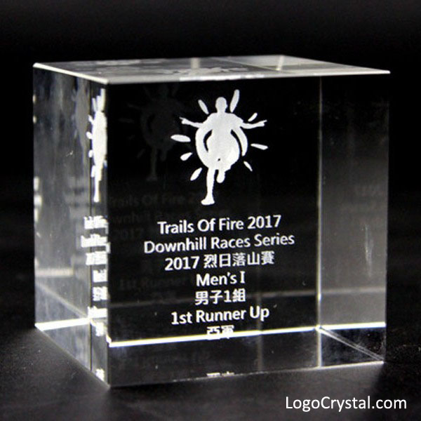 60MM (2.35 Inches) 3D Laser Etched Crystal Cube With Corporate Logo And Text Engraving