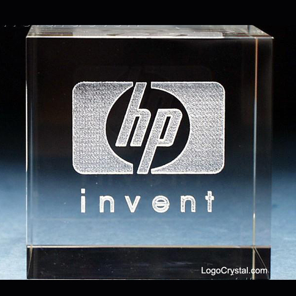 HP Logo Laser Etched Crystal Cube Award Trophy, Hewlett-Packard Logo Engraved Crystal Gifts